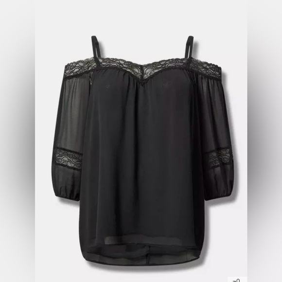 Torrid Elegant Women's Chiffon Black Off-Shoulder 3/4 Sleeve Lace Top Blouse, NW - Picture 3 of 13